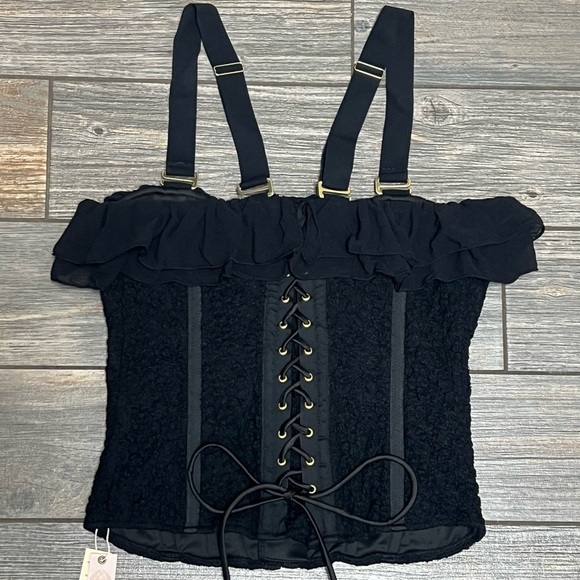 NWT $178 HAH Free People Seams Like A Princess Corset Small Top Noir Black Lace - Picture 5 of 16